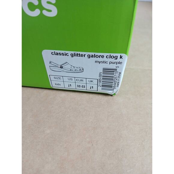 NWT Crocs Kids Glitter Galore Clog Mystic Purple Flat Slip-On Shoes Size  J1 - Picture 3 of 3